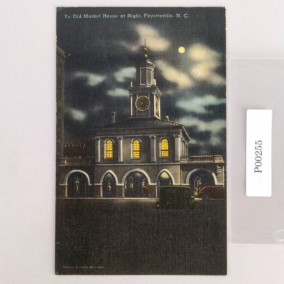 Vintage Linen Postcard 1943 Ye Old Market House at Night Fayetteville NC - Picture 1 of 2